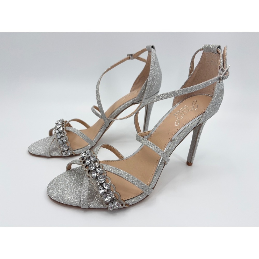 B40 Badgley Mischka Gisele Sandals 7.5 Silver Glitter Embellished Strappy - Picture 5 of 14